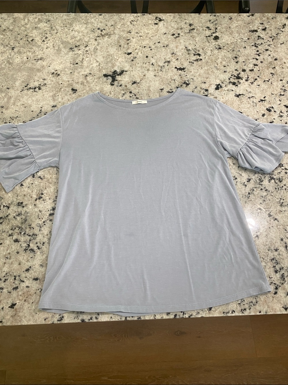 JODIFL M Light Blue Ruffle Sleeve Crewneck Top